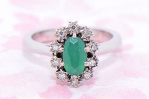 Chrysoprase and Diamond Oval Cluster ring