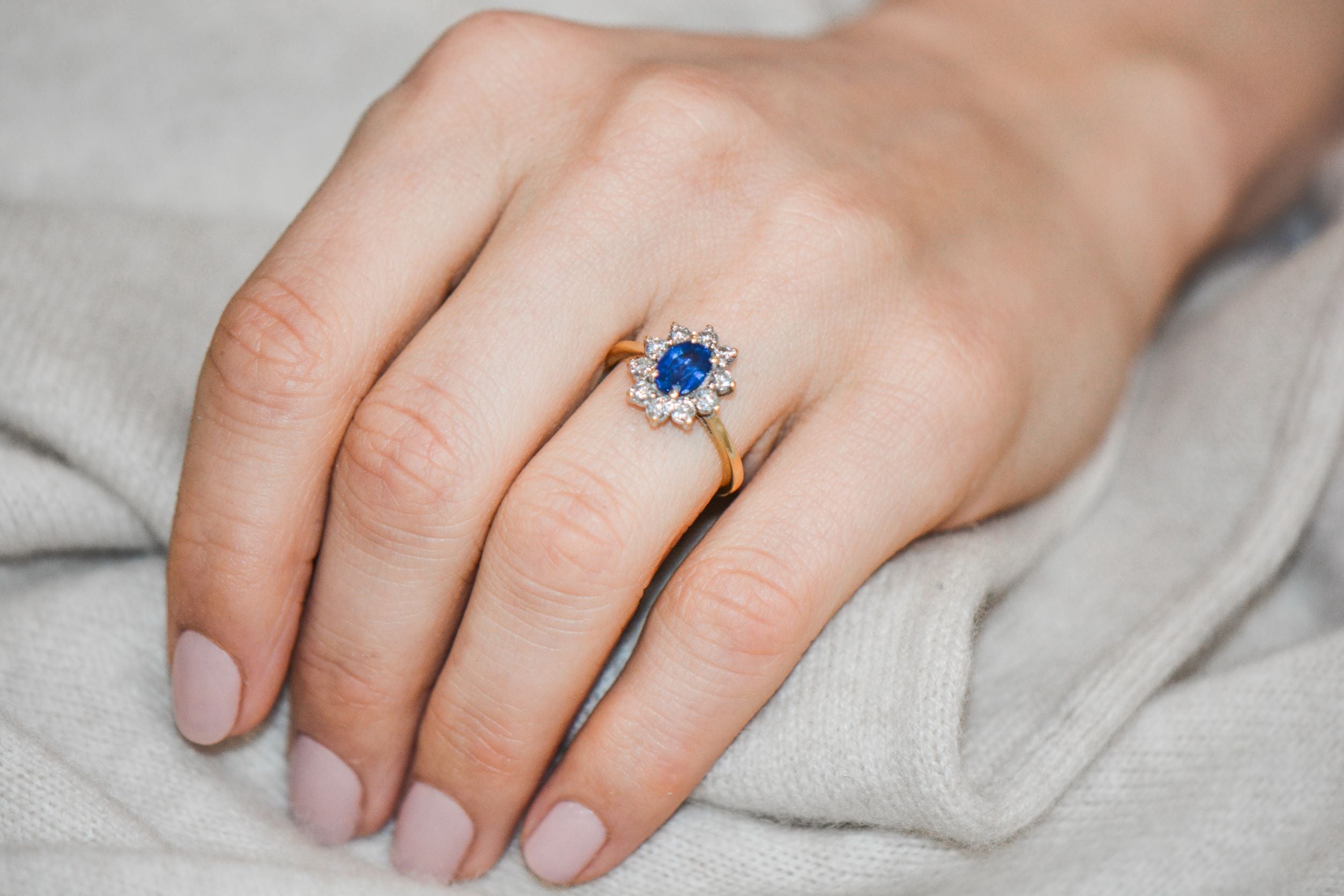 Sapphire and Diamond Oval Cluster ring