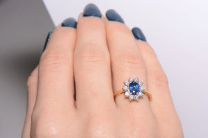 Sapphire and Diamond Oval Cluster ring