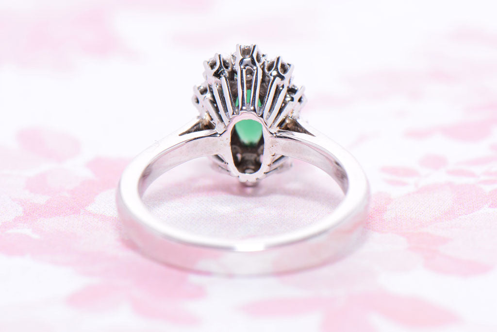 Chrysoprase and Diamond Oval Cluster ring