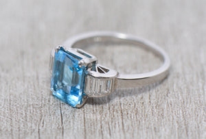 Swiss Blue Topaz and Diamond Ring