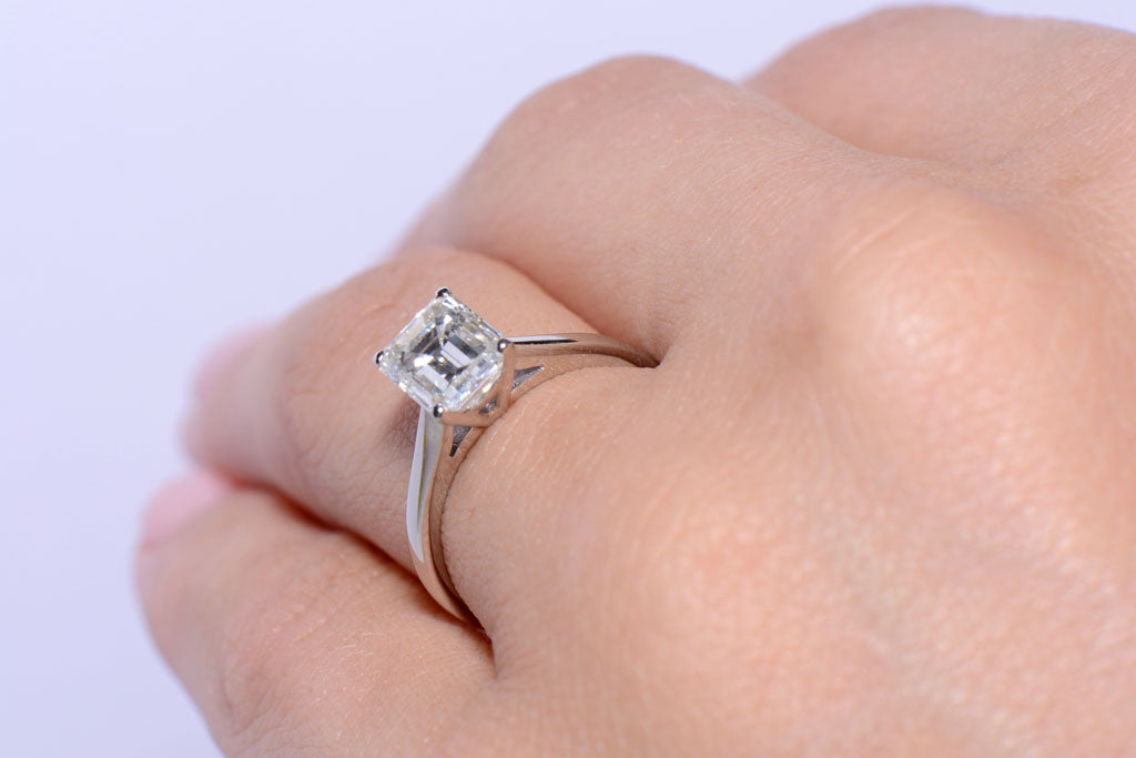 Certificated Emerald Cut Diamond Solitaire ring