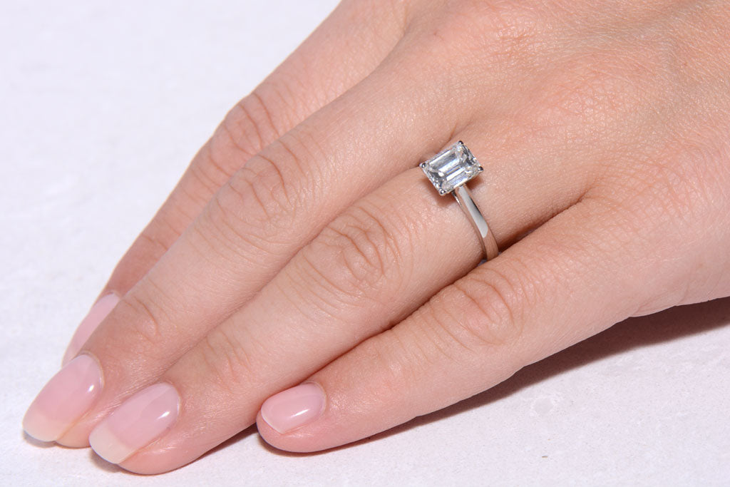 Certificated Emerald Cut Diamond Solitaire ring