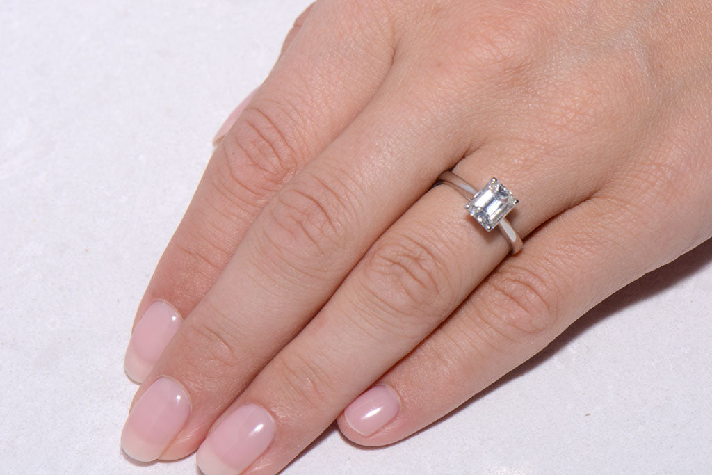 Certificated Emerald Cut Diamond Solitaire ring