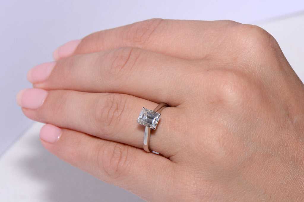 Certificated Emerald Cut Diamond Solitaire ring