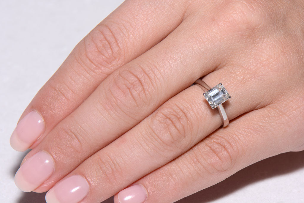 Certificated Emerald Cut Diamond Solitaire ring