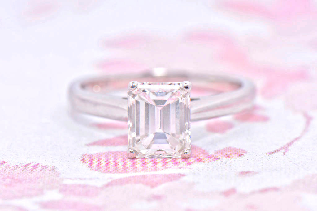 Certificated Emerald Cut Diamond Solitaire ring