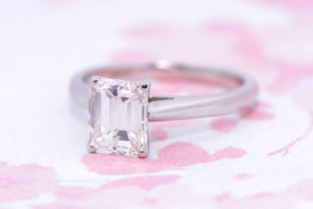 Certificated Emerald Cut Diamond Solitaire ring