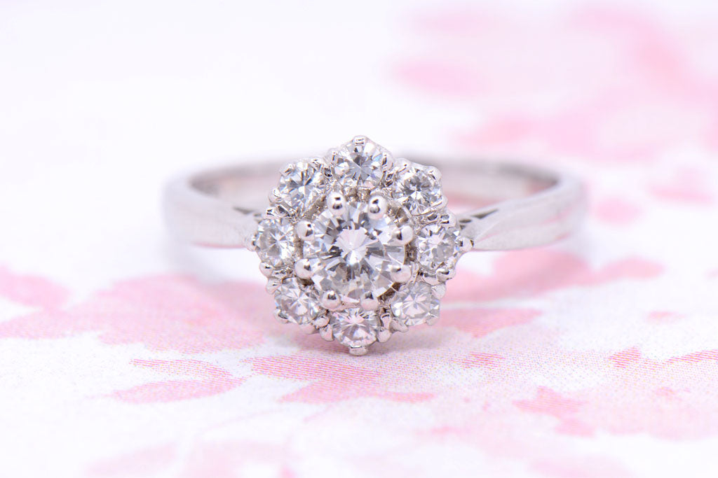 Diamond flower head cluster ring