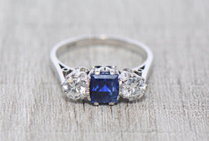 Sapphire and Diamond Twentieth Century Trilogy Ring