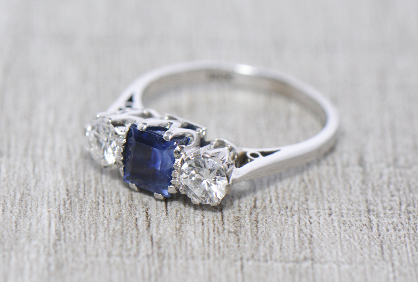 Sapphire and Diamond Twentieth Century Trilogy Ring