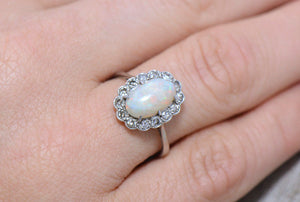 Antique Opal and Diamond Cluster ring