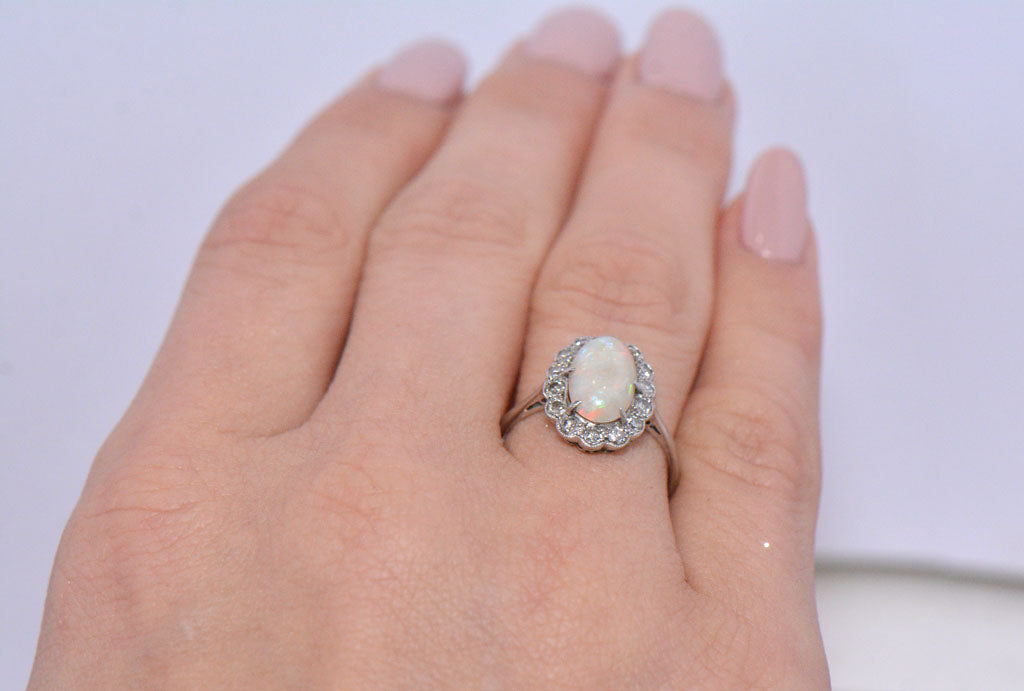 Antique Opal and Diamond Cluster ring