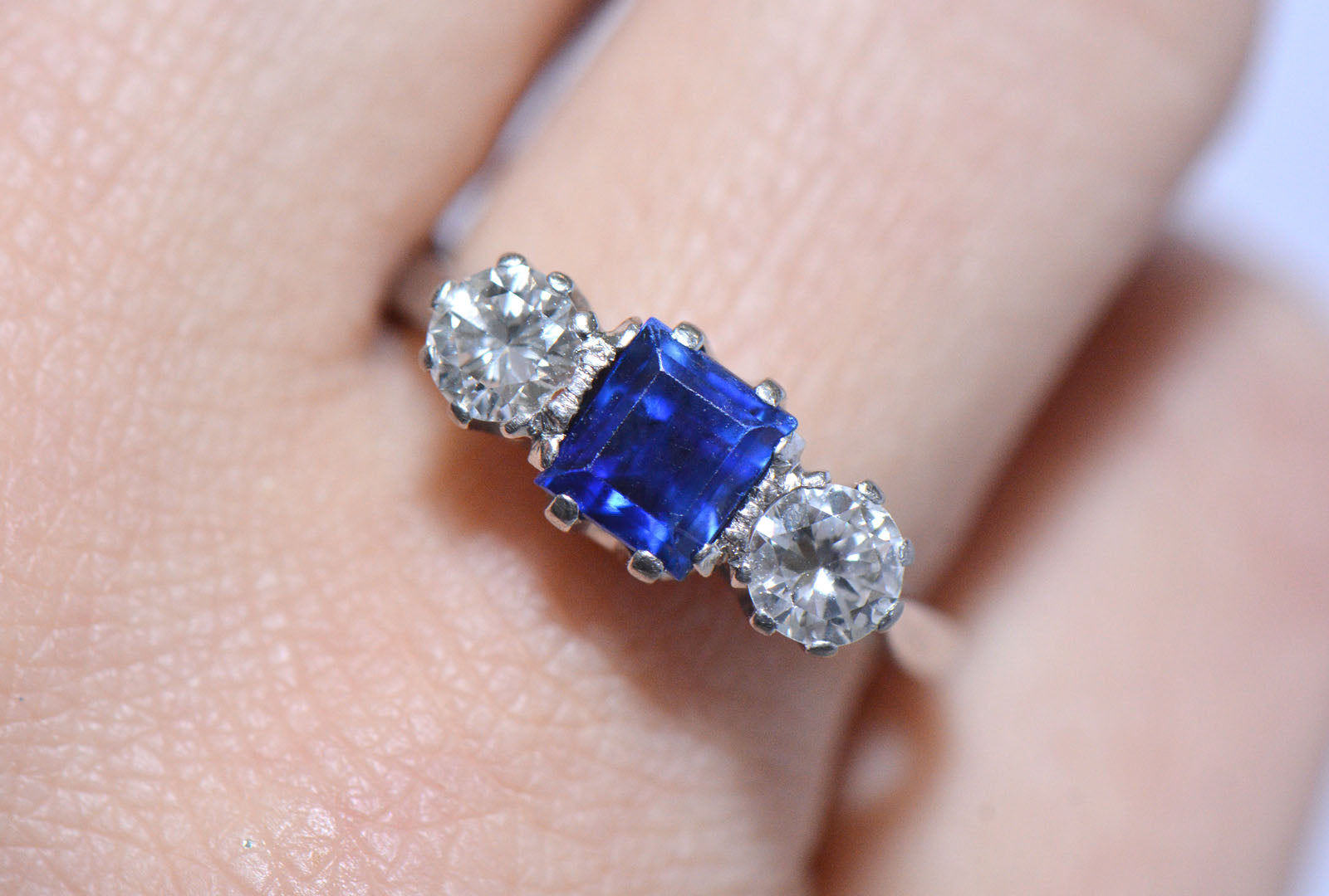 Sapphire and Diamond Twentieth Century Trilogy Ring