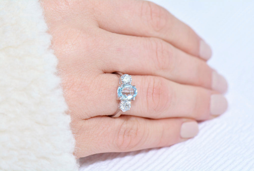 Diamond and Aquamarine Trilogy Ring