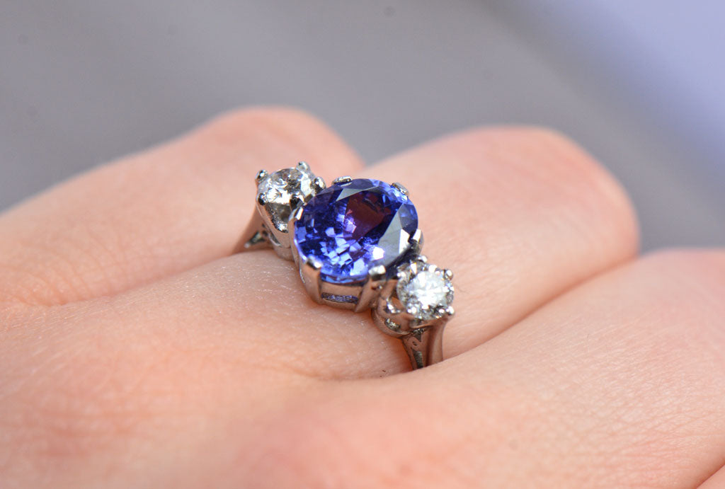 Tanzanite and Diamond Trilogy Ring