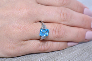 Swiss Blue Topaz and Diamond Ring